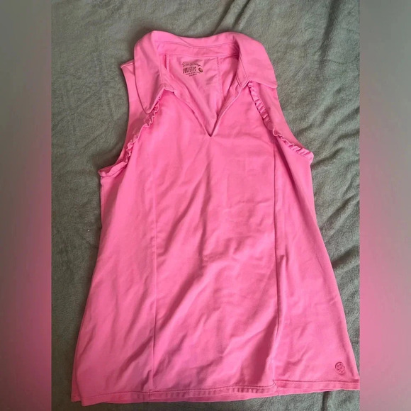 Lilly Pulitzer Luxletic Martina Ruffled Sleeveless Polo Shirt size medium - Picture 2 of 5